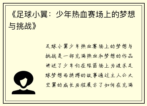 《足球小翼：少年热血赛场上的梦想与挑战》