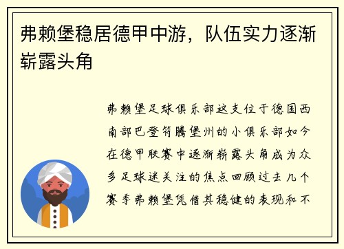 弗赖堡稳居德甲中游，队伍实力逐渐崭露头角