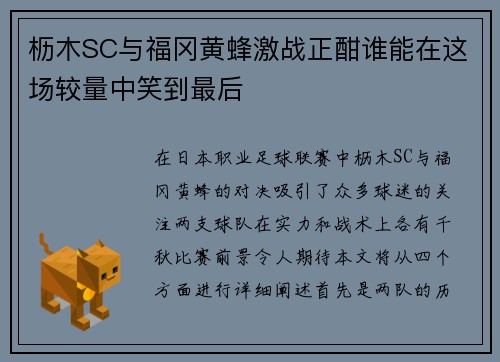 枥木SC与福冈黄蜂激战正酣谁能在这场较量中笑到最后
