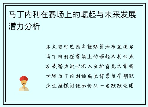 马丁内利在赛场上的崛起与未来发展潜力分析