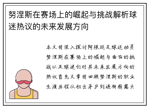 努涅斯在赛场上的崛起与挑战解析球迷热议的未来发展方向