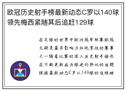 欧冠历史射手榜最新动态C罗以140球领先梅西紧随其后追赶129球