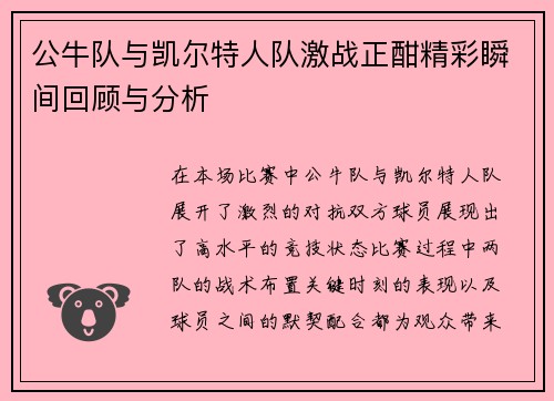 公牛队与凯尔特人队激战正酣精彩瞬间回顾与分析